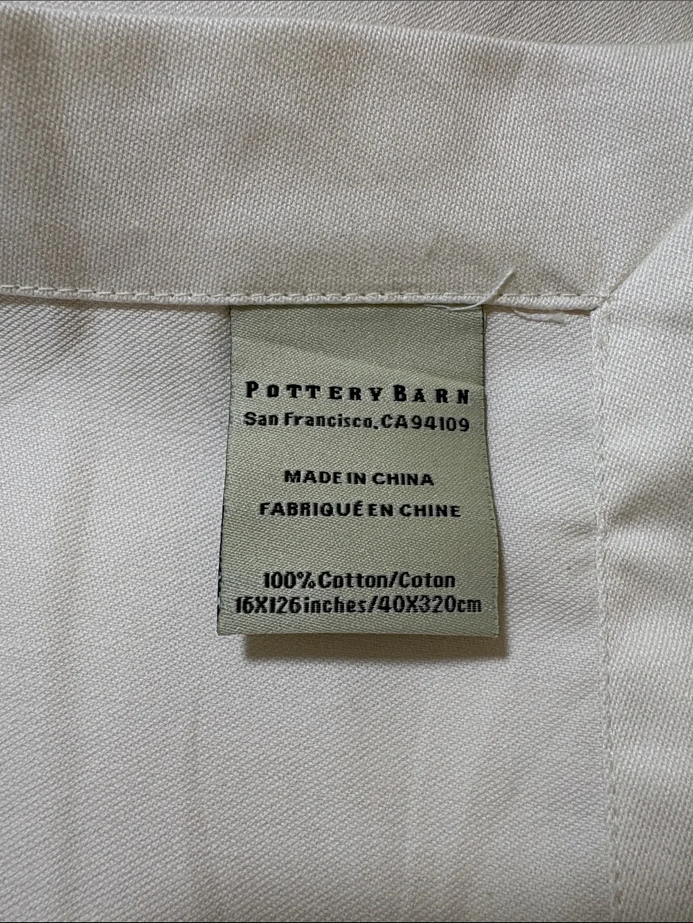 Pottery Barn NWOT Cream 16”X 126” Table Runner - 100% Cotton -